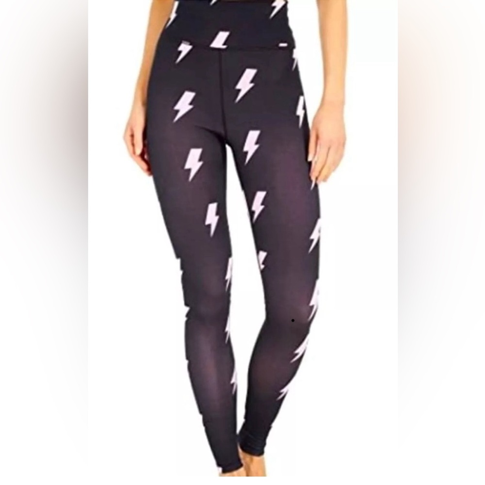 Spiritual Gangster Women's Black Pink Lightning Bolt Print Leggings Size XS NWT